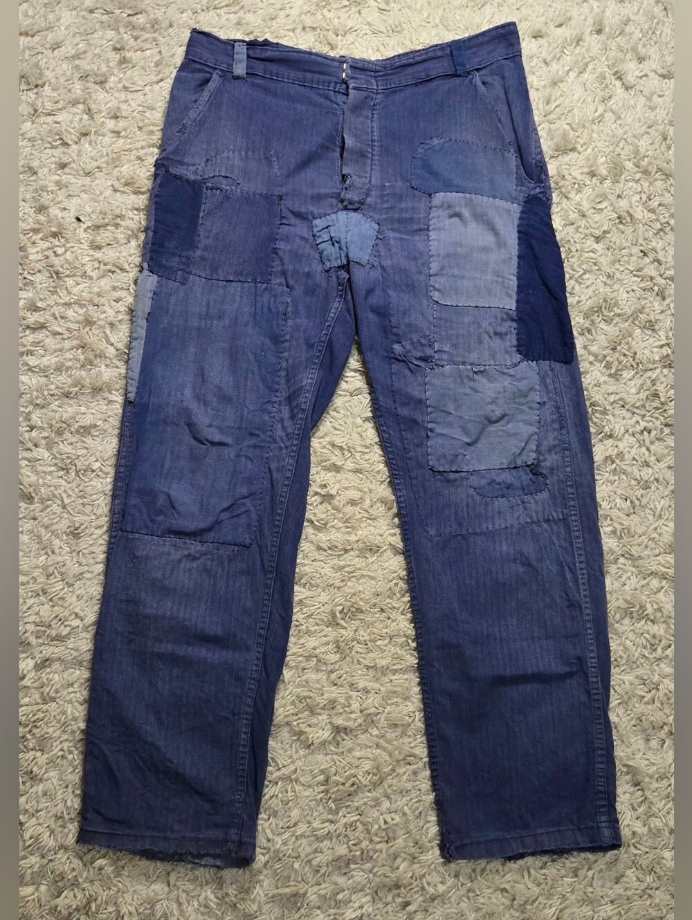 VTG 40s French HBT Scarecrow Repair Work Pants 32x32